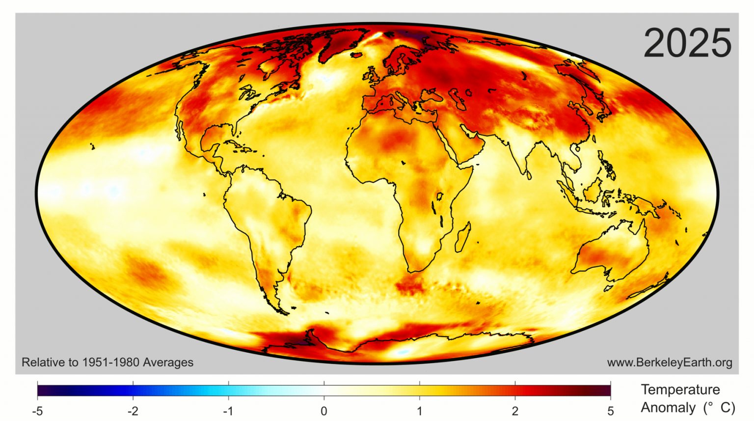 Temp Map Report Global Temperature Report for 2025 - Berkeley Earth